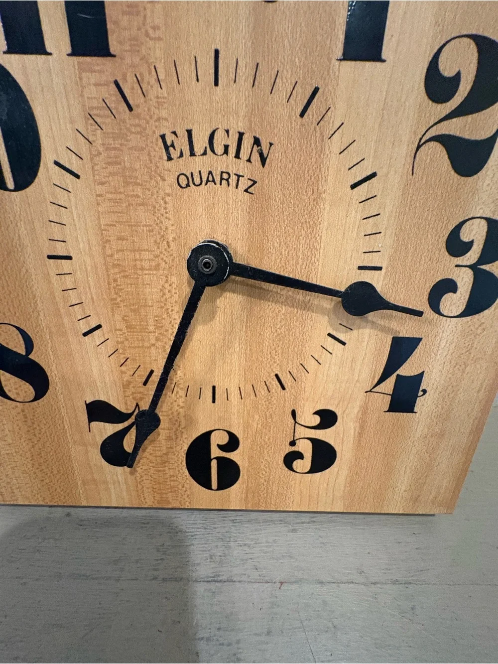 VTG Square Elgin Quartz Faux Butcher Block Wooden Wall Clock